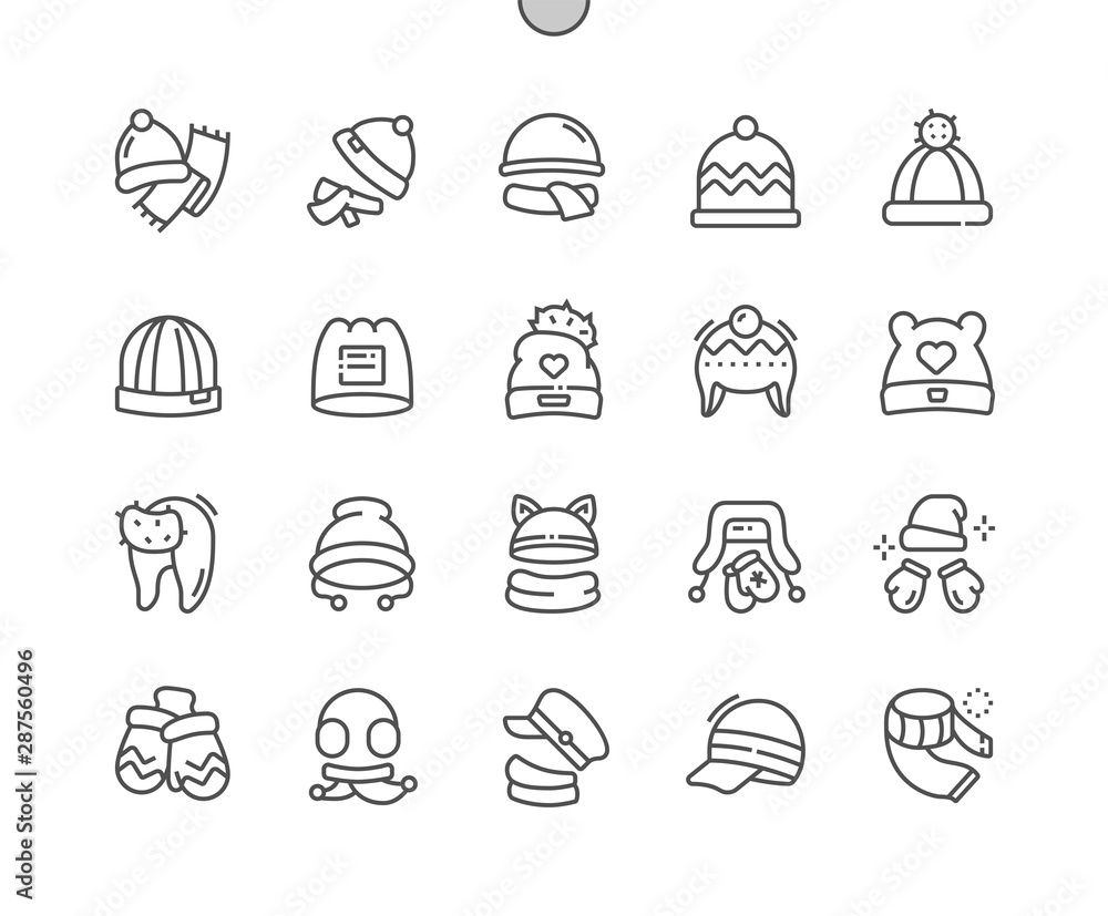 Poster winter headwear well-crafted pixel perfect vector thin line icons 30 2x grid for web graphics and ap