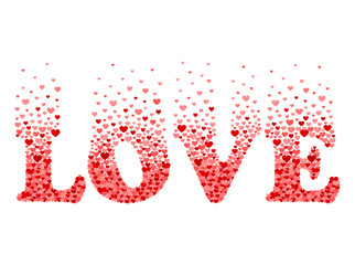 Word "Love" made of coral hearts. Valentine's Day symbol