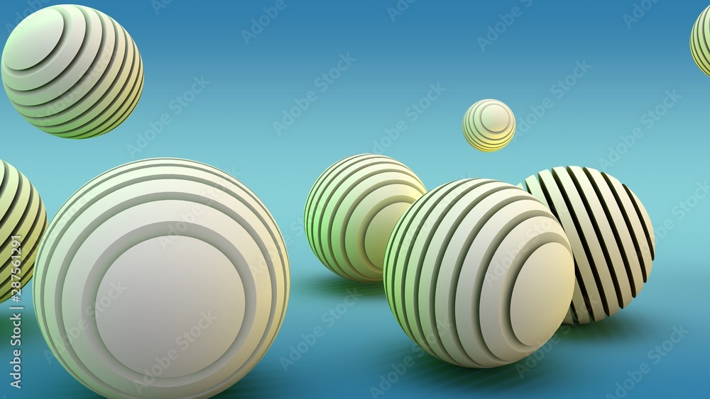 Poster 3d rendering of abstract geometric shapes in new year style on a blue background. image of spheres c