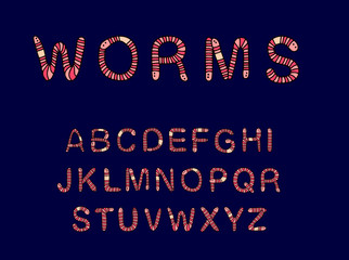 Earthworms hand drawn vector abc alphabet in cartoon style cool type