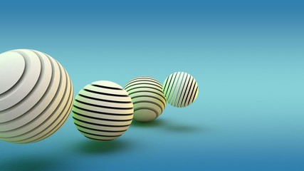 3D rendering of abstract, geometric shapes in the new year style on a blue background. Image of spheres from disks of different sizes. The scope stripe. Illustration of an abstract festive songs.
