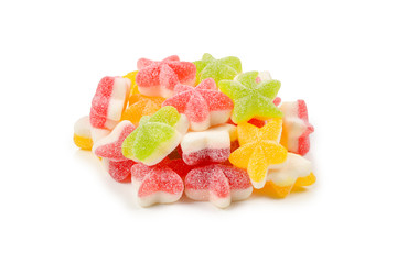 Juicy colorful jelly  stars sweets isolated on white. Gummy candies.
