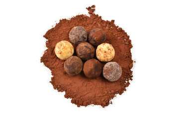 Chocolate truffle isolated on white background.