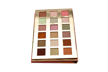 Eye shadow palette isolated on white background. Copy space.