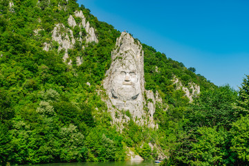 Fototapeta na wymiar Decebal Head Sculpted in Rock, Carved in the Mountains, Esalnita, Danube Gorges (Cazanele Dunarii)