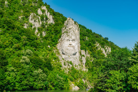 Decebal Head Sculpted in Rock, Carved in the Mountains, Esalnita, Danube Gorges (Cazanele Dunarii)