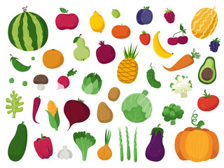Set of vegetables, fruits and berries