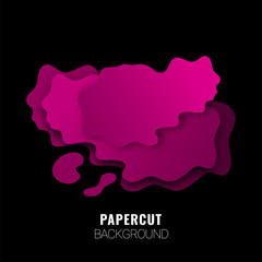 Pink paper cut fluid art abstract element on black background.