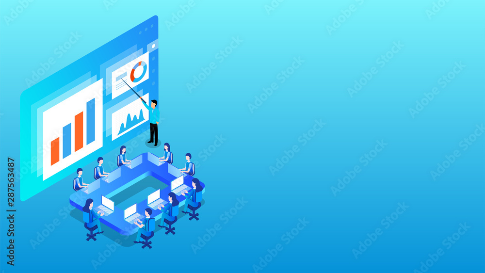Canvas Prints teamwork concept based isometric design, a group of business people working on data analysis.