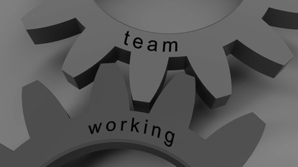 TEAM WORKING concept with GREY wheel in a grey background, 3d illustration for wallpaper and background