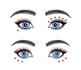 Naklejka premium Hand drawing eyes with eyebrows. Vector Illustration for makeup services or eyelashes and eyebrows bar.