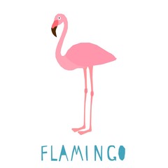 Funny flamingo. Handmade childish crafted flamingo bird for design school party advertising, kids gift card, bag print, school wallpaper, education school advertising etc.