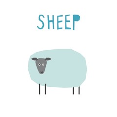 Funny sheep. Handmade childish crafted sheep animal for design school party advertising, kids gift card, bag print, school wallpaper, education school advertising etc.