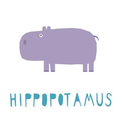 Funny hippopotamus. Handmade childish crafted hippo animal for design school party advertising, kids gift card, bag print, school wallpaper, education school advertising etc.