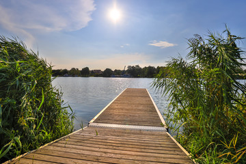 lake footbridge in the summer