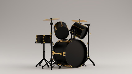 Fototapeta na wymiar Black with Gold Detail Drum Kit Right View
