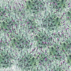 watecolor green French lavender field delicate seamless pattern