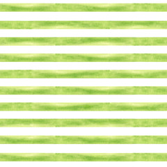 Watercolor hand drawn seamless pattern with abstract stripes in green color isolated on white background