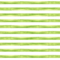 Wallpaper murals Horizontal stripes Watercolor hand drawn seamless pattern with abstract stripes in green color isolated on white background