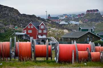 Kabelrollen für Internet in  Sisimiut, Grönland © traveldia