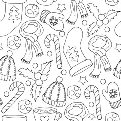 Christmas  drawn seamless. Sketch vector pattern.