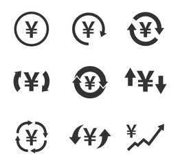 yen exchange icon set, currency convert, finance signs