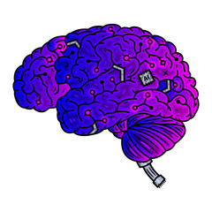 Brain. Cyber brain. Vector illustration isolated on white background.