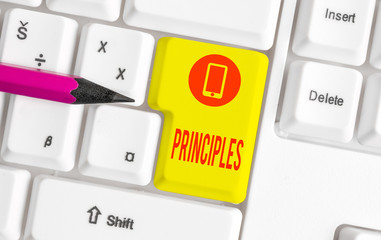 Word writing text Principles. Business photo showcasing fundamental truth that serves as the base...