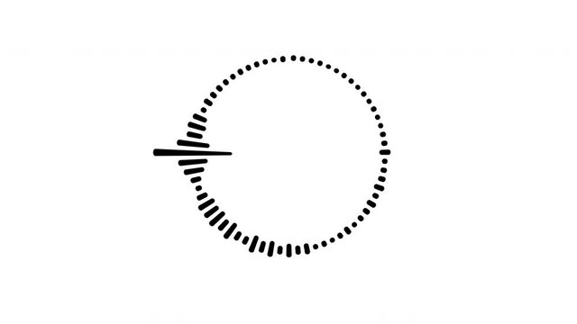 Graphic circular loop of rythmic black audio frequency sound wave on white background