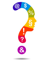 Colorful Question mark symbol silhouette of a girl