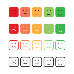 set emotions rating different colors in square flat