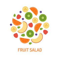 Fruit circle. Logo for the restaurant, vegan menu or salad bar. Element for your design. Flat style. Vector illustration.