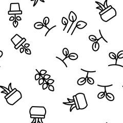 Different Plants Vector Seamless Pattern Thin Line Illustration