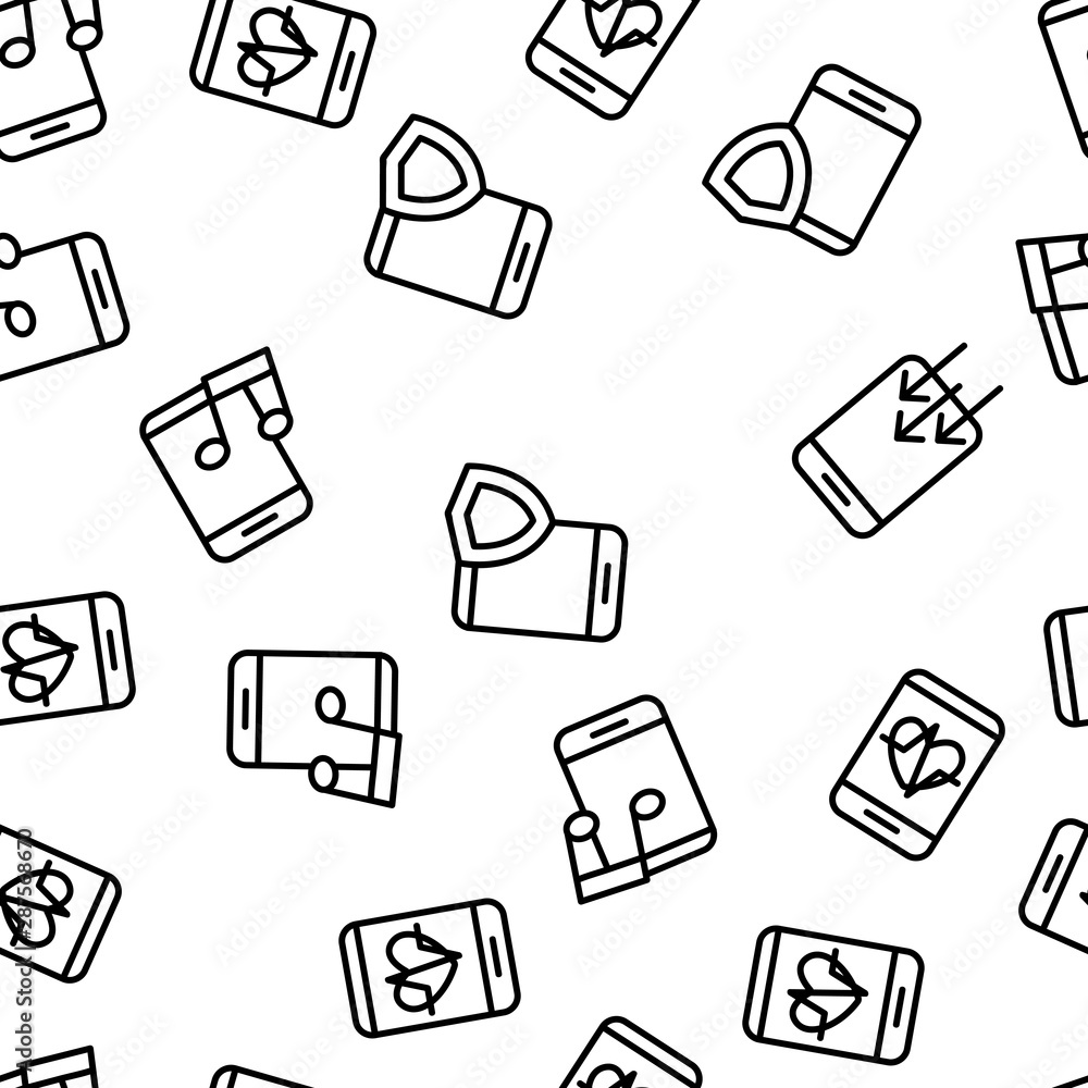 Poster smartphone app function vector seamless pattern thin line illustration