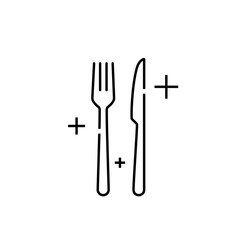 Knife fork icon. Cutlery symbol. Meal sign. Eat utensil graphic. Vector illustration line icon.