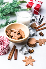 Christmas gingerbread cookies with glass of milk