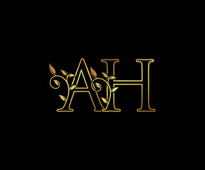 Initial letter A and H, AH, Gold Logo Icon,   classy gold letter monogram logo icon suitable for boutique,restaurant, wedding service, hotel or business identity. 
