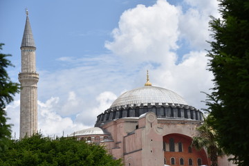 Fototapeta na wymiar Partial Aya Sofia View with One Minaret, Istanbul, Turkey