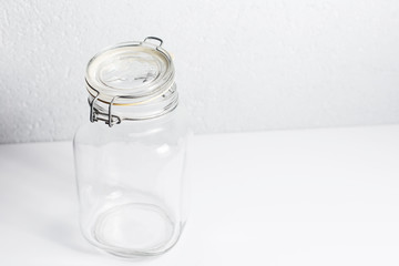 Thermo glass jar on white background.