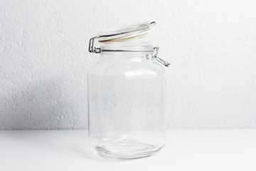 Thermo glass jar on white background.