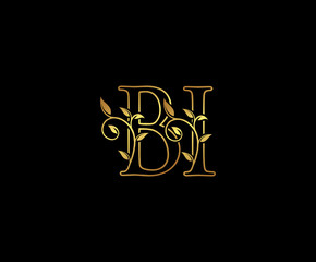 Initial letter B and I, BI, Gold Logo Icon,   classy gold letter monogram logo icon suitable for boutique,restaurant, wedding service, hotel or business identity. 
