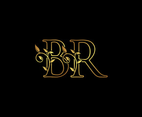 Initial letter B and R, BR, Gold Logo Icon,   classy gold letter monogram logo icon suitable for boutique,restaurant, wedding service, hotel or business identity. 