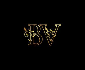 Initial letter B and V, BV, Gold Logo Icon,   classy gold letter monogram logo icon suitable for boutique,restaurant, wedding service, hotel or business identity. 