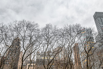 New York City, NY, USA - December, 2018 - Streets of Manhattan, Skyline view from Bryant Park.