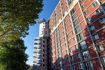 Famous red brick building in Paris eastern suburb