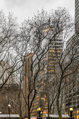New York City, NY, USA - December, 2018 - Streets of Manhattan, Skyline view from Bryant Park.