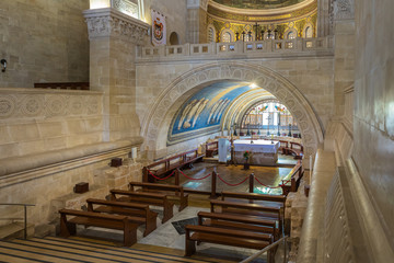 Prayer hall in the central hall of the catholic Christian Transfiguration Church located on Mount...