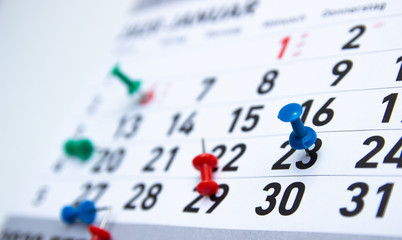 Calendar, diary with marks of significant and special dates.