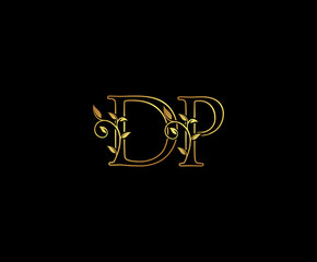 Initial letter D and P, DP, Gold Logo Icon,   classy gold letter monogram logo icon suitable for boutique,restaurant, wedding service, hotel or business identity. 