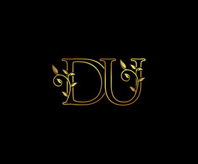 Initial letter D and U, DU, Gold Logo Icon,   classy gold letter monogram logo icon suitable for boutique,restaurant, wedding service, hotel or business identity. 